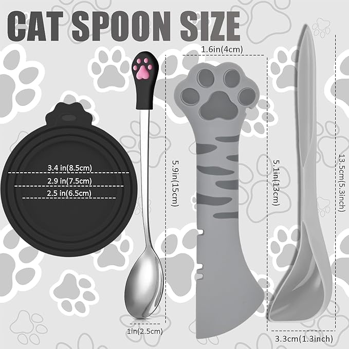 5 Pcs Pet Food Can Supplies Set - Dog and Cat Food Lid, Can Opener, Spoons for Wet Food (Gray Black)