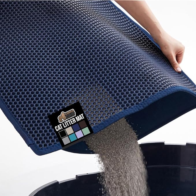 GORILLA GRIP Honeycomb Cat Litter Box Mat, Two Layer Trapping Waste Mats, Soft On Paws, Litter Box Supplies and Essentials for Indoor Cats, Traps Excess, Water Resistant for Floors, 24x15 Navy