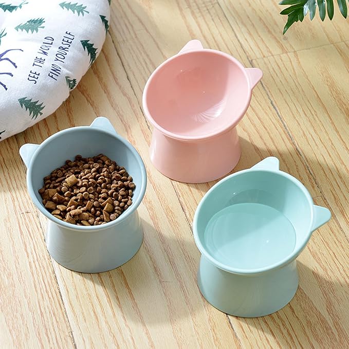 Tilted Cat Food Bowl - Whisker Friendly, Anti Vomiting, Slanted, Cat Bowl, Blue