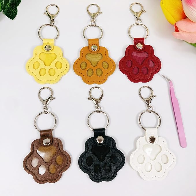 6 Packs Pet Hair Leather Keychain, Dog Cat Fur Storage Paw Keyring, Memorial Keepsake, Collar Bag Purse Key Charms