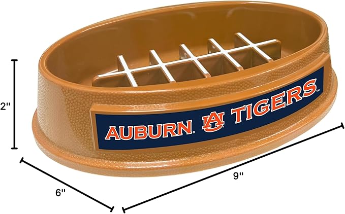 NCAA Super-Bowl - Auburn Tigers Slow Feeder Dog Bowl. Football Design Slow Feeding Cat Bowl for Healthy Digestion. Non-Slip Pet Bowl for Large & Small Dogs & Cats