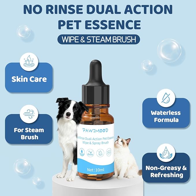 2Pcs Waterless No-Rinse Pet Shampoo Essence for Dogs & Cats, Concentrated Deodorizing Formula Neutralizes Odors & Hydrates Coat with Pomegranate Scent, for Steam Brush,0.34 oz*2