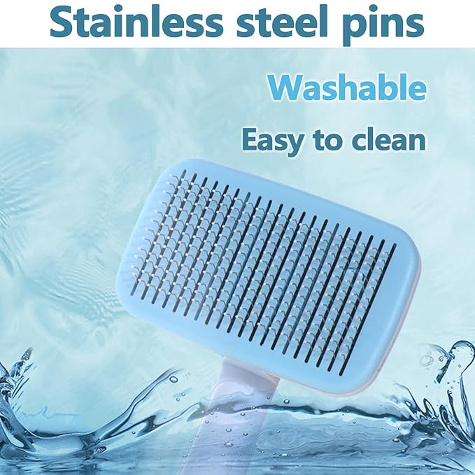 Self-Cleaning Cat Shedding Grooming Brush for Small Dog Pet Short Hair Remover Set Reusable Lint Removal Tool Carpet Scraper for Clothes Couch Bedding Furniture Car Blue