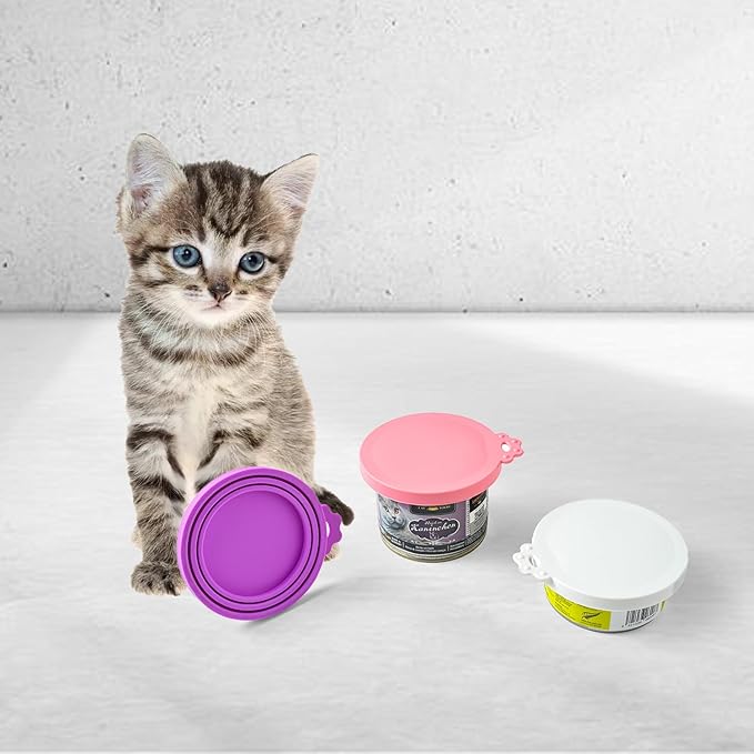 WePet Pet Food Can Covers, Silicone Lids, BPA Free, Dishwasher Safe, Fit Most Standard Size Canned Cat and Dog Food, 3oz/5.5oz/12.5oz/13.2oz, Jade White/Lilac Purple/Rose Pink