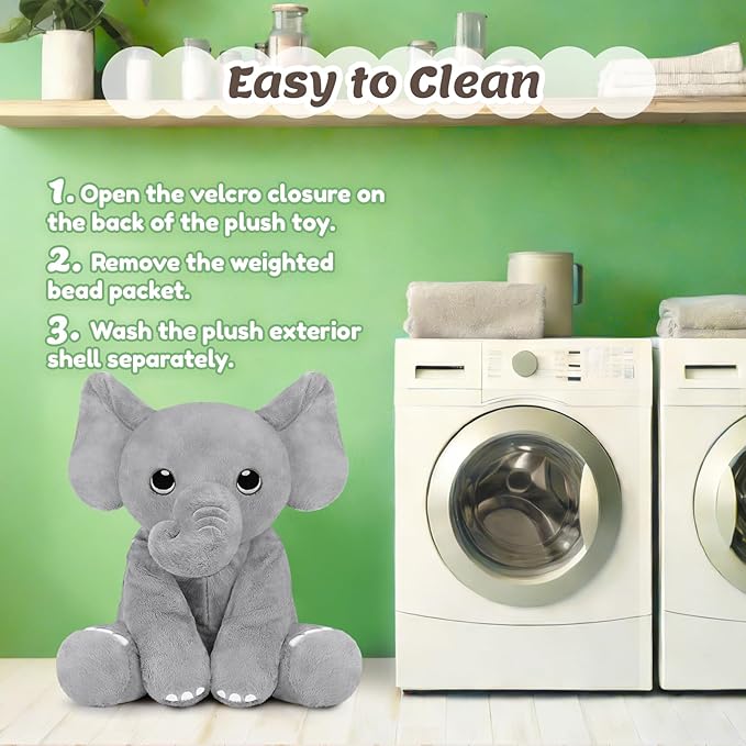 BRICHOEE Weighted Stuffed Animals, 5lbs Elephant Plush Sensory Weighted Elephant Stuffed Animals, Cute Plush Toy Calming Plushie Pillow Birthday Gifts for Adults Baby Kids Boys Girls