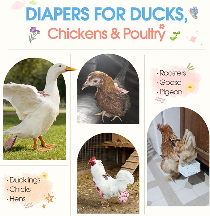 QBLEEV Duck Diapers for Pet Ducks & Chickens, Reusable Chicken Diaper for Indoor Poultry, Waterproof Breathable Baby Duckling Diaper with Elastic Straps, for Ducks Chicks Hens Roosters