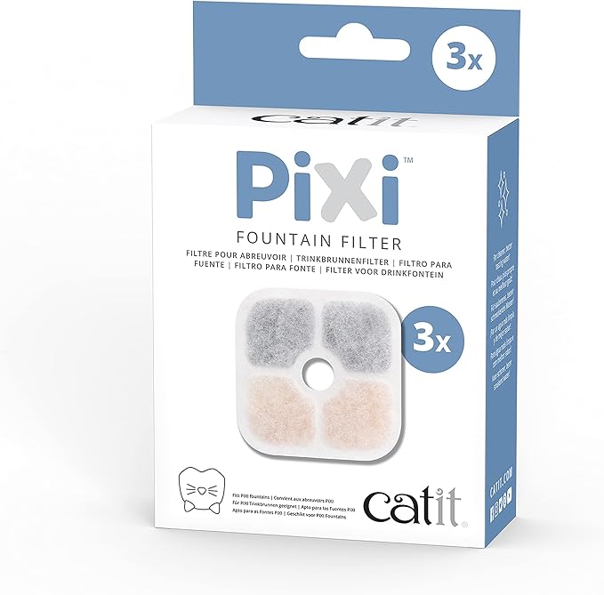 Catit PIXI Cat Drinking Fountain Original Filter, Official Replacement Triple Action Water Filter, 3-Pack, White