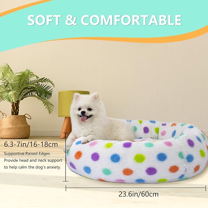 23 Inch Calming Dog Bed for Small Dogs Cats, Kitty Puppy Round Anti-Anxiety Warm Bed, Soft Cozy Anti-Slip Donut Washable Pet Bed, Fits up to 30 lbs Pets