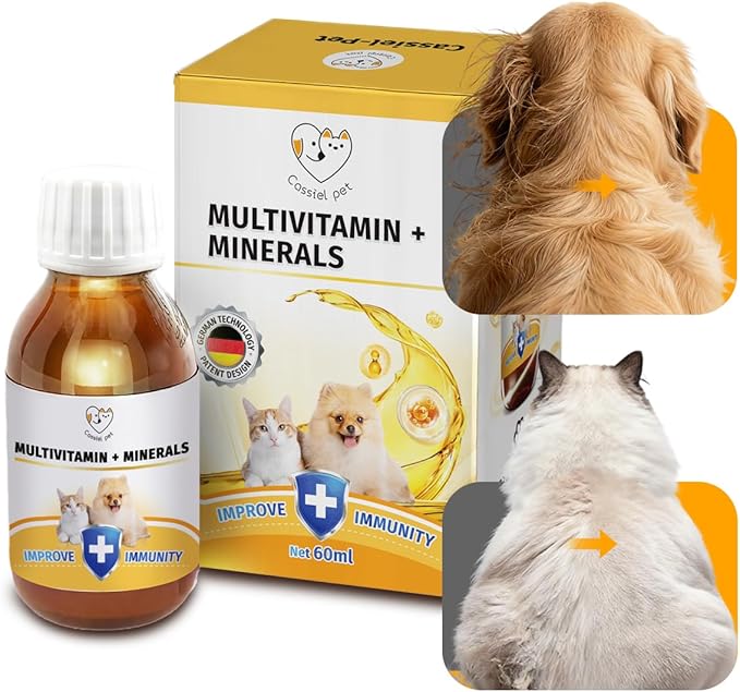 Multivitamins Supplement for UTIs & Allergy Relief, Skin & Coat Care, Hip & Joint Supplement, Immunity Boosting & Digestive Aid for Dogs & Cats 2.03 Fl Oz (1 Bottle)