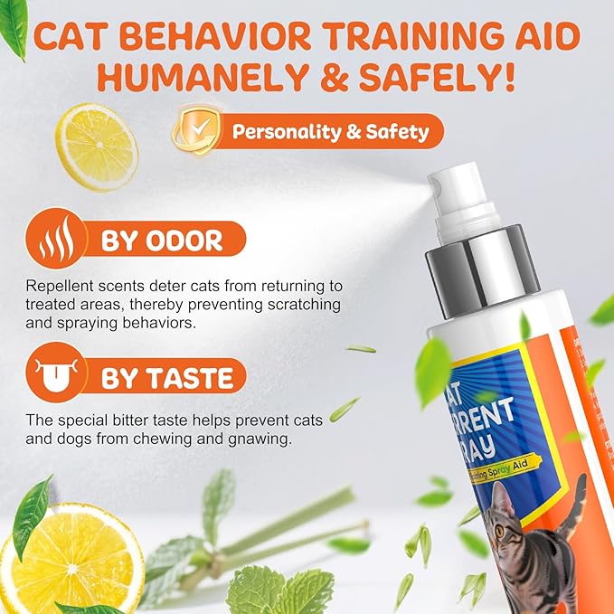 Cat Deterrent Spray - for Indoor and Outdoor, Cat Scratch Deterrent for Furniture Protection, Anti Marking Deterrent for Sofas & Carpet - with Natural Ingredients (5.07 Fl Oz)