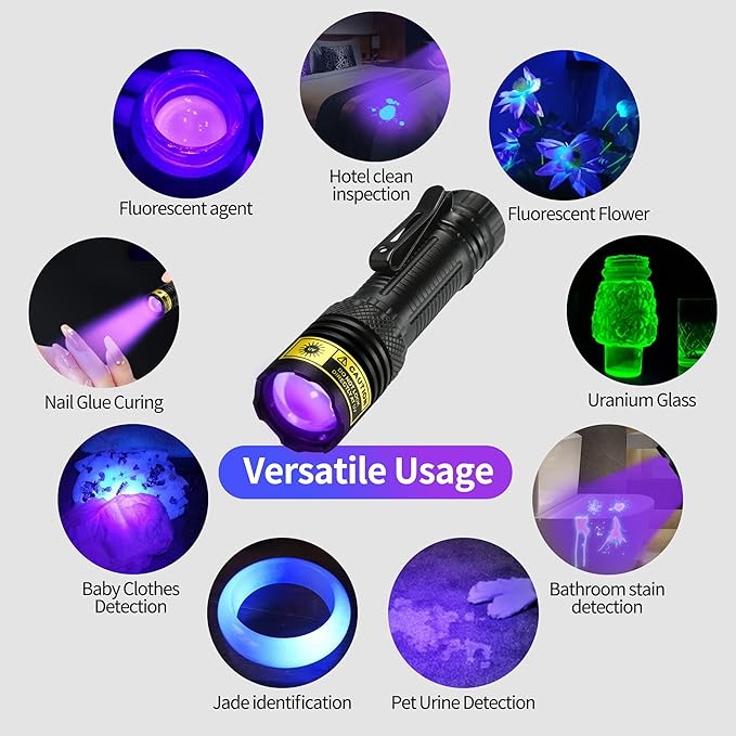 DARKDAWN UV Flashlight 395nm Black Light Mini USB Rechargeable Ultraviolet LED Blacklight Woods Lamp Powerful Portable Detector for Pet Urine Stains, Blood Tracking Flashlight, Resin Curing