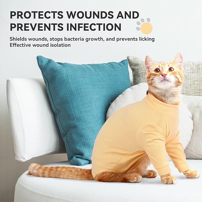 Cat Recovery Suit, Spay Suit for Female Male Cat, Breathable Cat Body Suit Post Surgery, Cone of Shame Alternative Recovery Suit for Cats to Stop Licking, Cat Outfits for Cats After Surgery(Orange, M)