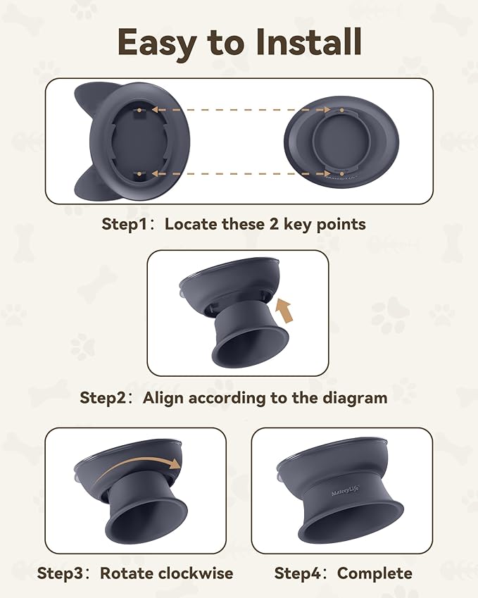 MateeyLife Raised Cat Bowls, Cat Food Bowl Elevated for Kittens & Small Dogs, 15°Tilted Protect Pets' Neck and Anti Vomiting, Whisker Friendly Food & Water Feeding Bowl, 6 oz Each - Gray