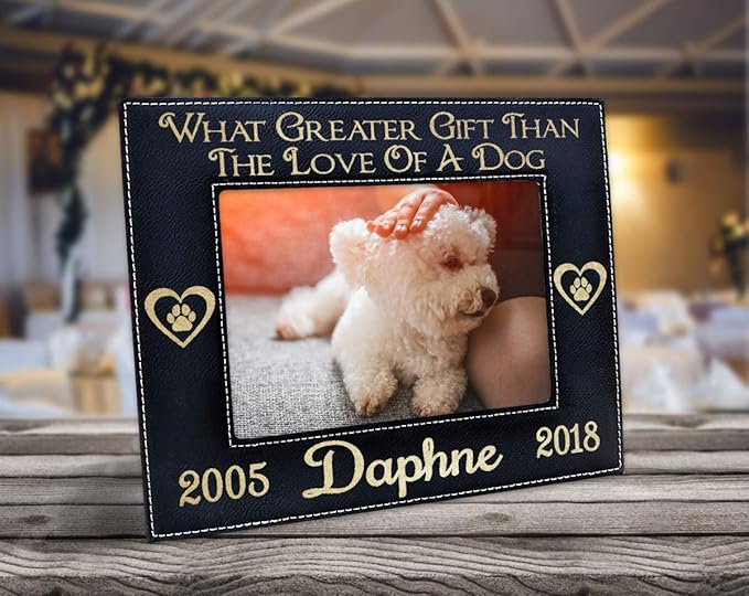 Stocking-Factory Dog Best Friend Pet Loss Photo Frame Engraved (Gold or Silver) Black Leather Customized Sympathy Memory Gift