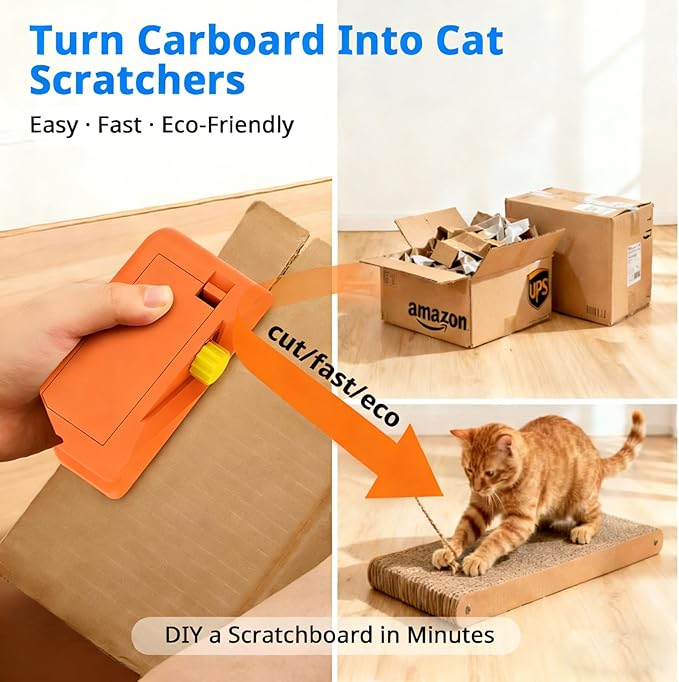 Cardboard Cutter for Cat Scratchers with 10pcs Blade, 4-in-1 Box Cutter 3D Printed Cardboard Strip Cutter DIY cat scratchers Cutter Tool for Cat Lovers