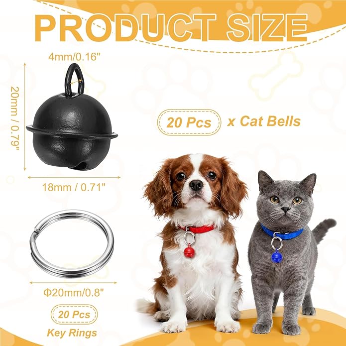 Cat Bells, Small Pet Copper Bells Collars Charm with Key Rings Loud Crisp Sound Anti-Lost Pendant Accessories