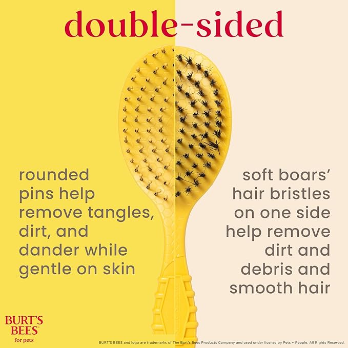 Burt's Bees for Pets Double Sided Brush for Large Dogs with Handle Made from Recycled Plastics Collected from Coastal Communities| 2-in-1 Dog Brush Removes Tangles While Smoothing Dog Fur
