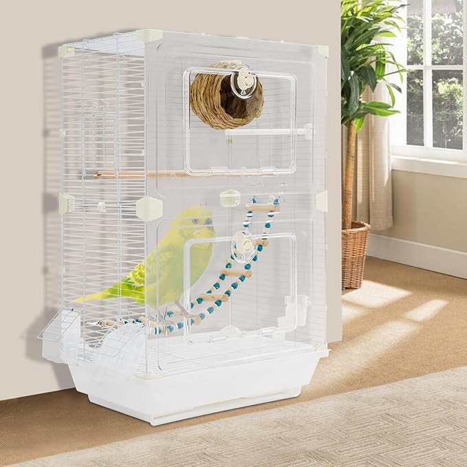 Small Bird Cage Parrot Cage Portable Bird Carrier with Nest & Feeders, Travel Carrier Cage for Parakeets Lovebirds Parrotlets Finches Canaries Small Medium Birds