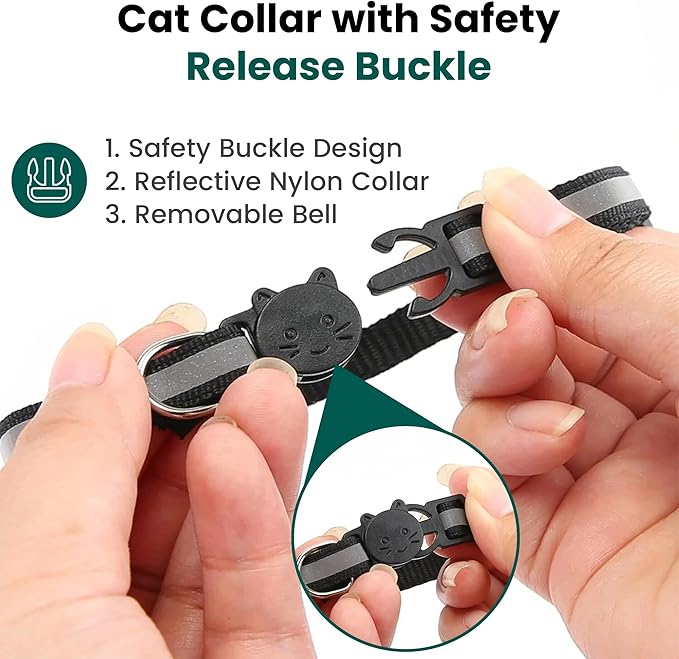 Cat Collar with AirTag Holders, 3-Pack, Reflective Breakaway Safety Collars, Bells and Matching Charms, Adjustable, Paw Hearts, Moon Stars Design, Lucky Charm, Red