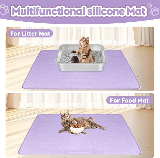 Cat Litter Mat, Extra Large 34" x 22" Silicone Mat Litter Trapping Mat for Scatter Control, Soft on Kitty Paws, Easy to Clean (Purple)