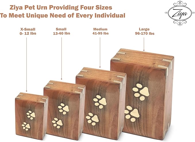 ZIYA Wooden Small Cremation Pet Urn for Dog and Cat Ashes Box | Handmade Wood Memorial Pet Urn | Brass Paws Inlaid | Pet Memorial | Funeral Urns for Pet Ashes | Mini Keepsake | up to 12 Pounds