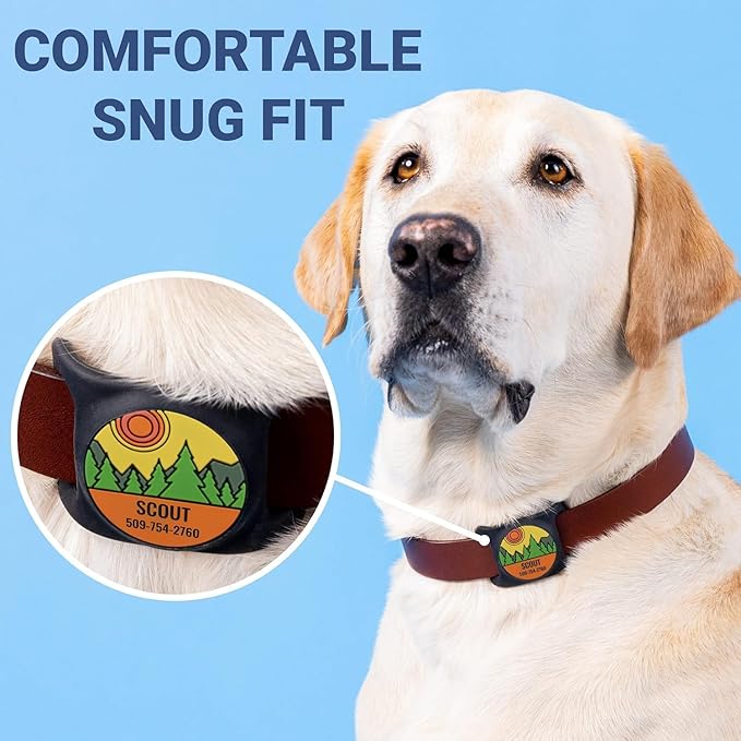 GoTags Designed for Airtag Engraved Dog Collar Holder, Personalized Airtag Case for Pet Collar, Up to 2 Lines of Custom Text, Slide On Tag for GPS Dog Tracker, Compatible with Apple iPhone, Small