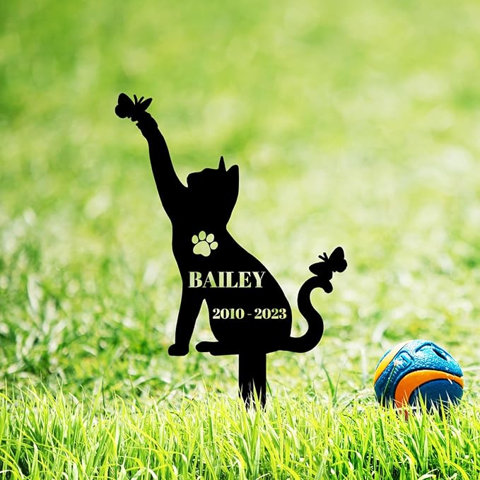 Custom Cat Memorial Grave Marker Garden Stake, Personalized Butterfly Cat Memorial Stake Grave Marker, Cat Memorial Gift, Customized Cat Memorial Plaque Grave Marker Pet Loss Stake