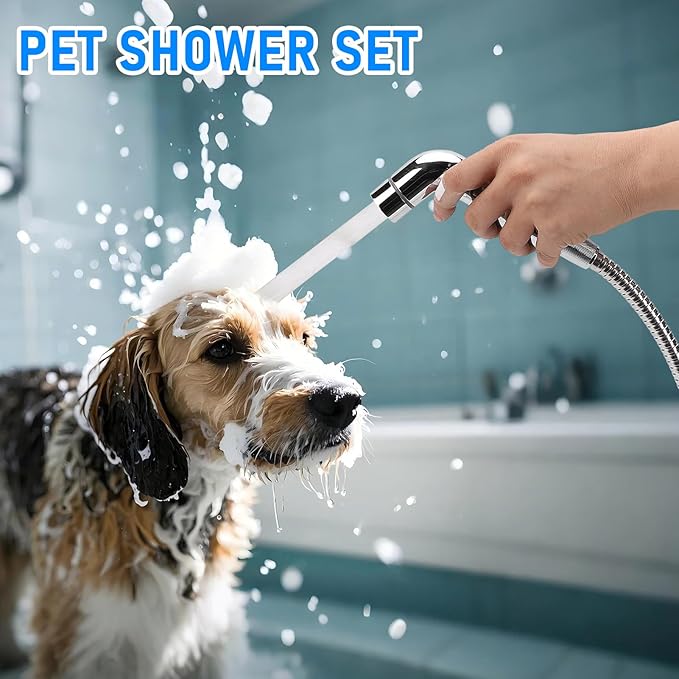 Pet Shower Sprayer, 6.6ft Extra Long Hose Dog Shower Attachment, Adjustable Rate Pet Shower Sprayer, Home Shower Attachment Spray Kit for Pet Bathing, Bathroom Cleaning