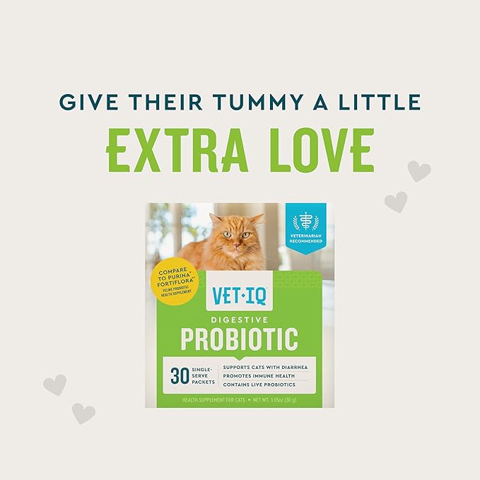 VetIQ Cat Probiotic Powder, Treats Diarrhea and Food Sensitivity, Chicken Flavored Single-Serve Packets for Indoor/Outdoor Use, 30 Count