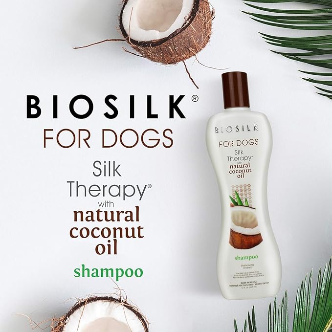BioSilk for Dogs Silk Therapy Dog Shampoo with Natural Coconut Oil, Sulfate and Paraben Free Natural Shampoo for Dogs, Made in the USA, 12 Fl Oz - 2 Pack