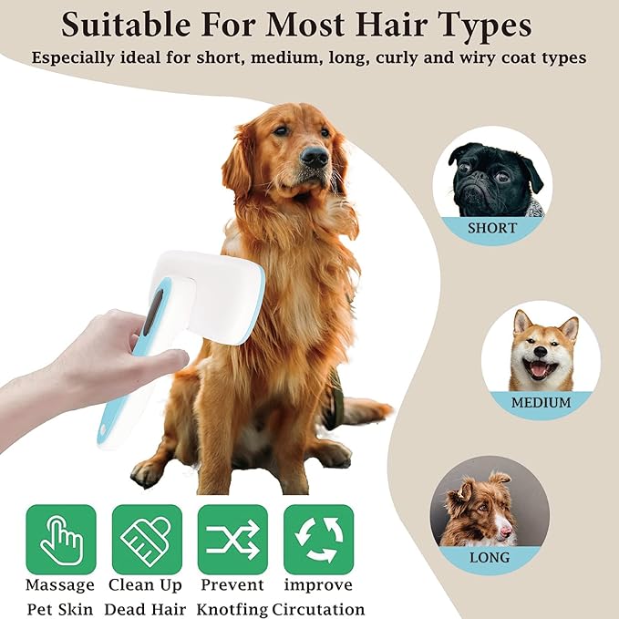 Dog Brush - Self Cleaning Dog and Cat Hair Brush, Efficient Shedding Grooming Tool for Long and Short Haired Dogs & Indoor Cats, Deshedding Comb (Blue)