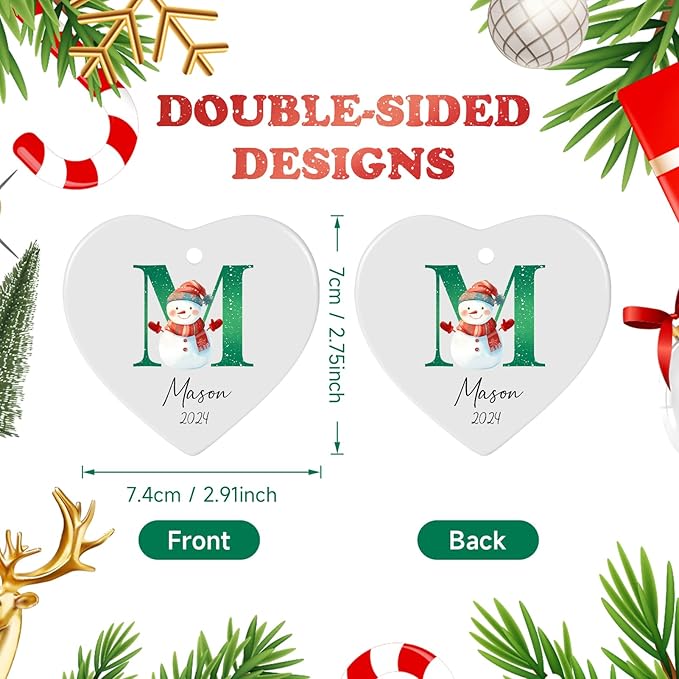 Name Ornaments for Christmas Tree, Personalized Christmas Ornaments, Custom Initial A-Z Monogram Ceramic Ornament 2026, Customized Gifts, Stocking Name Tags