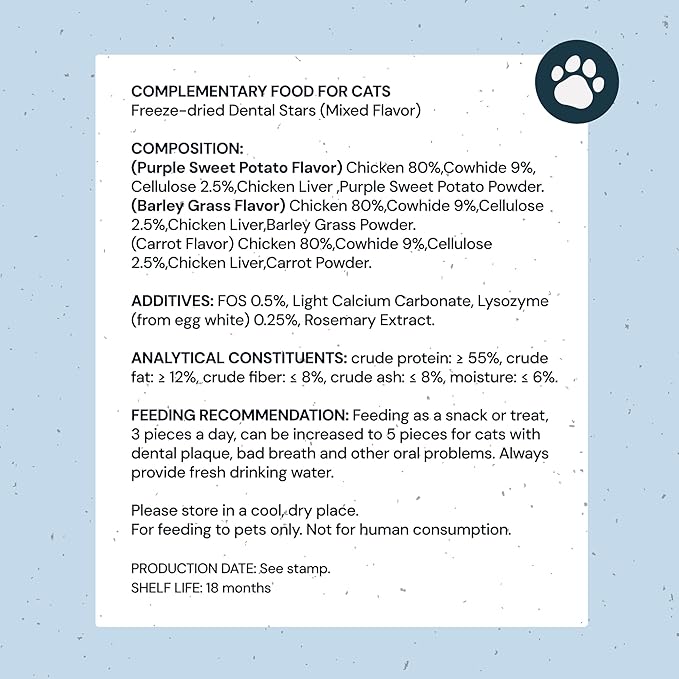 MalsiPree Cat Dental Treats, 32 Count - Freeze Dried Chicken Chews for Cats & Kittens - Fresh Breath & Tartar Control - Star Shape Snack for Cats - High Protein Healthy Snack, Low Calorie Pet Rewards