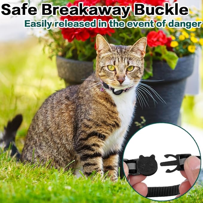 Airtag Cat Collar Breakaway, Reflective Kitten Collar with Apple Air Tag Holder and Bell for Girl Boy Cats, 0.4 Inches in Width and Lightweight(Green)