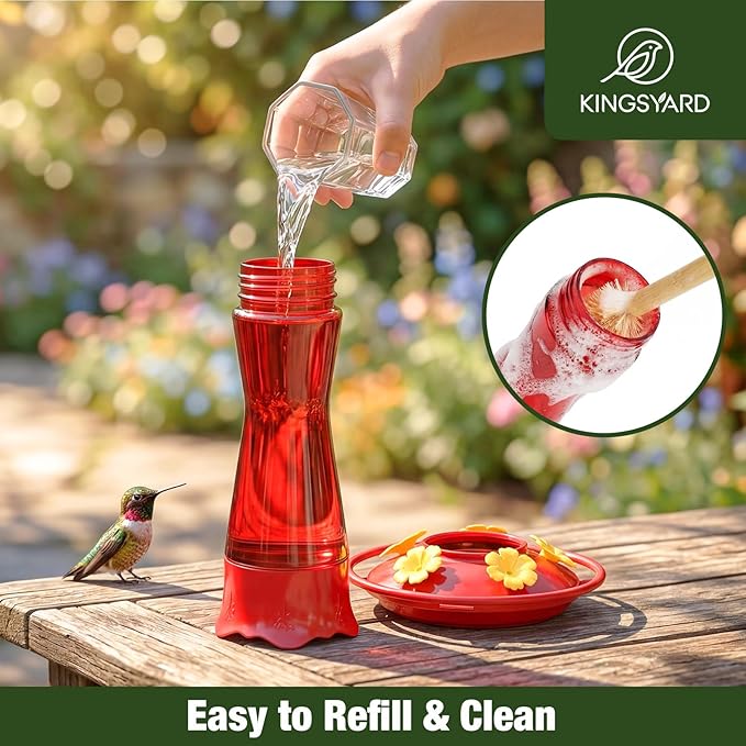 Kingsyard 2-Pack Glass Hummingbird Feeder for Outdoors Hanging, 10 oz Leak-Proof Humming Bird Feeders with Ant Moat & Bee Proof Feeding Ports, Hummingbird Gift for Bird Lovers (Red)