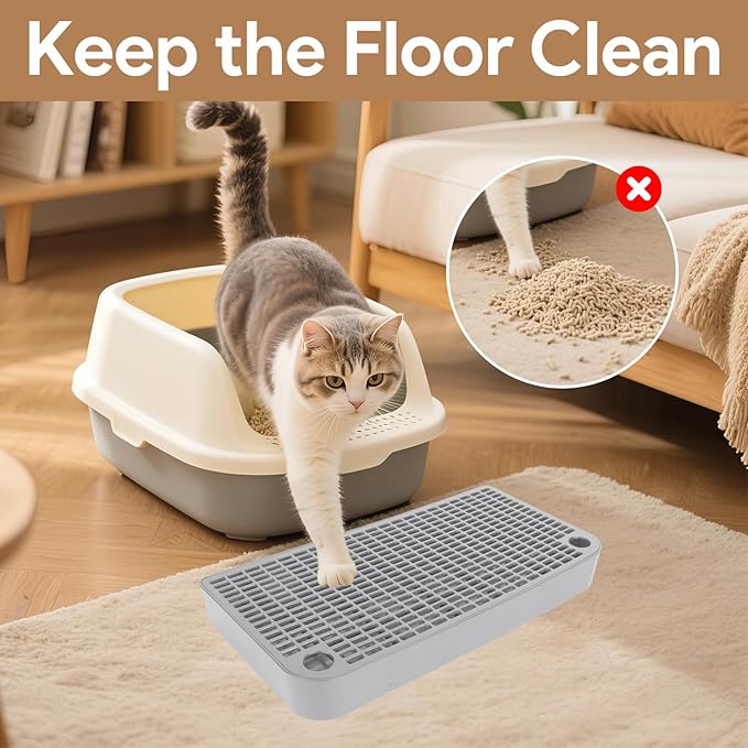 Cat Ramp Litter Box Step, Small Senior Cat Litter Box Mats Ramp for Floor with Filter Function, Low Entry Cute Cats Food Mat Stairs Prevent Tracking, Silicone Small Boxs Shield Catcher Mat Grey