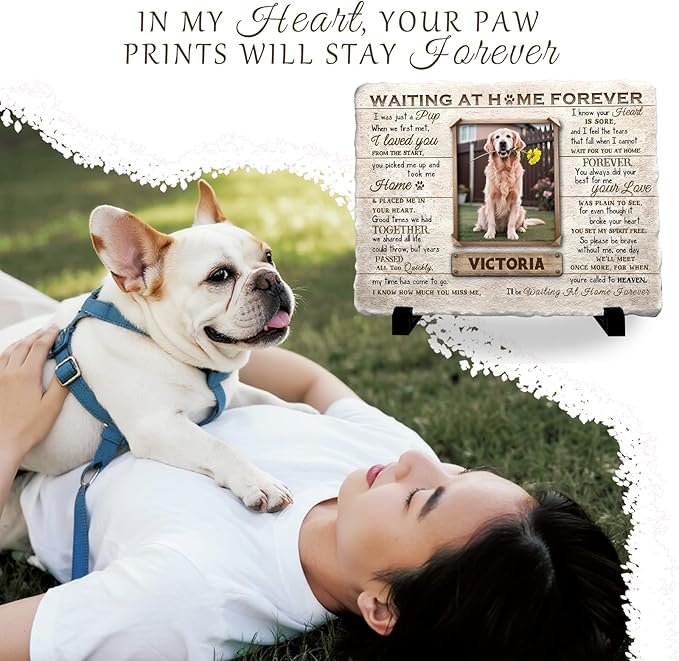 Personalized Pet Memorial Stone, Custom Dog Memorial Gifts for Loss of Dog with Photo Name Date, Dog Remembrance Gift, Loss of Dog Sympathy Gift for Dog Cat Lovers (Quote 01)