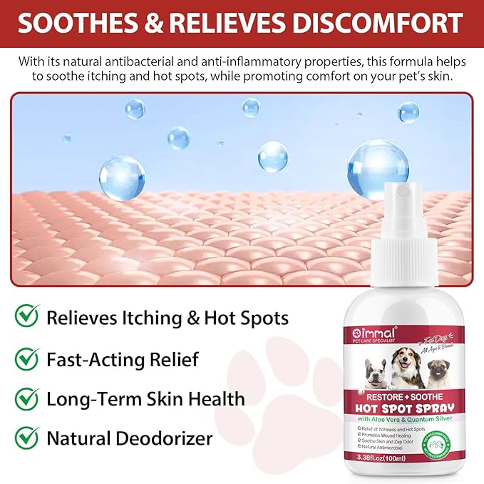 Hot Spot Spray Treatment for Dogs, 2025 Upgraded Hot Spot & Itch Relief Skin Spray for Dog, Irritated Dry Itchy Skin, Allergies, and Dermatitis, Scratching and Licking, Reduces Topical Inflammation
