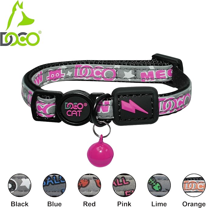 DOCO Cat Collar Breakaway Safety Buckle - Reflective Kitten Collar with Bell, Adjustable Nylon Strap for Kittens & Adult Cats - Red, Neck Girth - 3/8" x 7.5-12", Weight Up to - 13lb