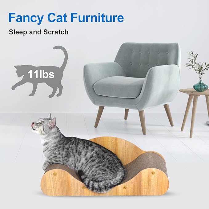 Simple Deluxe Cat Scratcher Cardboard Bed, Scratch Lounger for Scratching &Sleeping, 23.6“ Scratching Board Furniture Protector, Curved