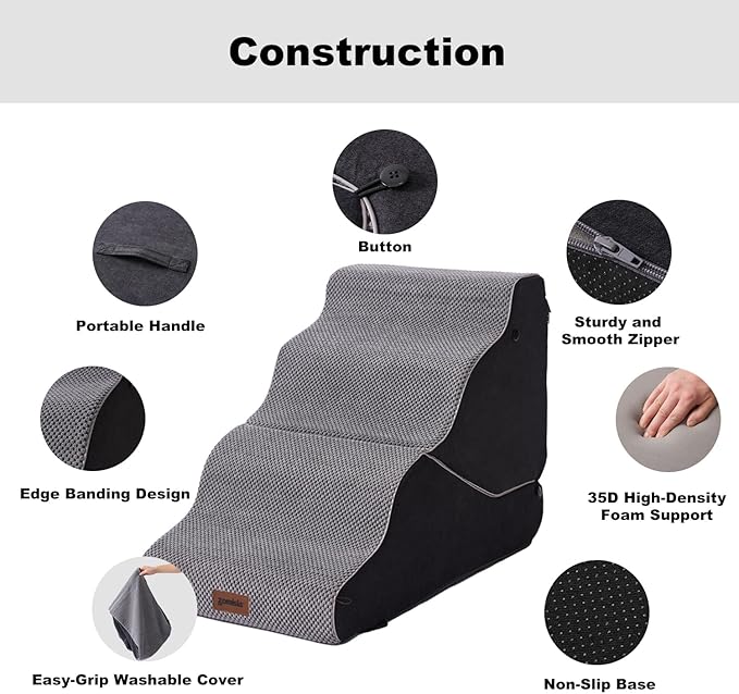 Dog Ramp for Bed - 21" H 2-in-1 Transformable 4 Steps Dog Stairs and Ramp, Pet Steps for Couch with Non-Slip Waterproof Cover, Black