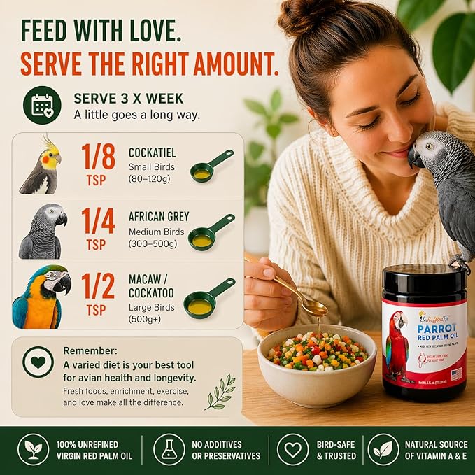 UnRuffledRx™ Red Palm Oil for Birds & Parrots - Provides Nutritional Support - Ethically Produced Organic Red Palm Oil to Support Feather & Skin Health