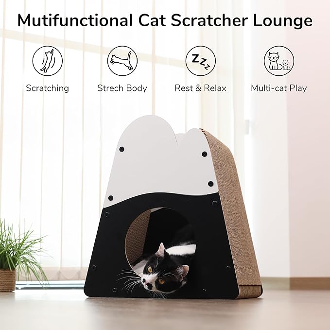 FUKUMARU Cat Scratcher House, 19.5 Inch Cozy Cardboard Cat Scratcher, Moutain Shape Vertical Bed Lounger, Durable Cats Scrathing Pad for Indoor Cats, Safe & Secure
