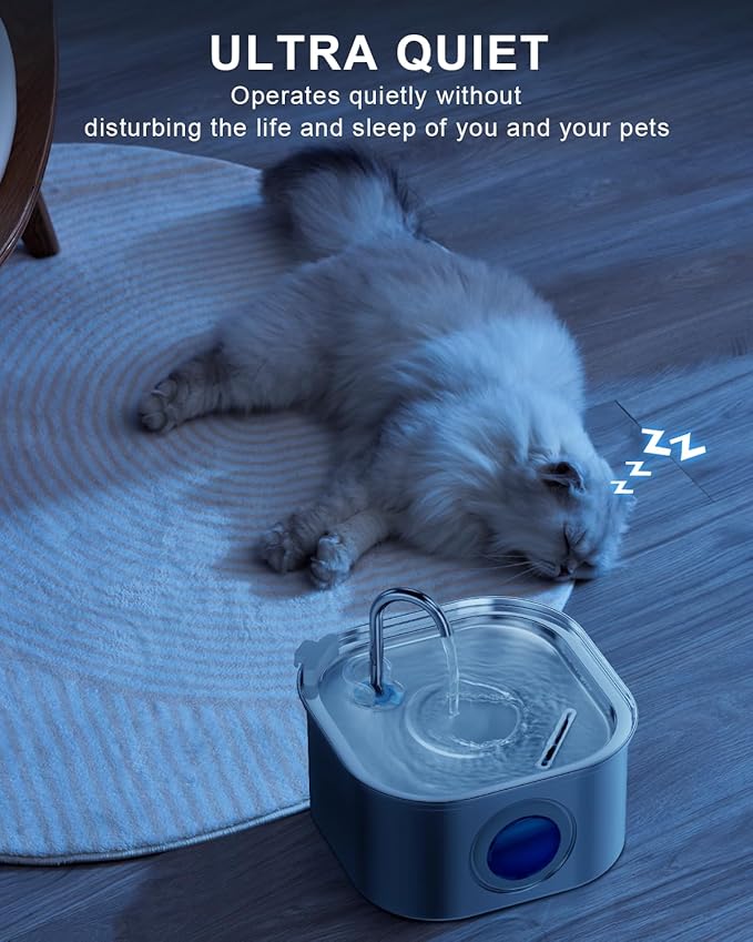 Cat Water Fountain Stainless Steel: 108oz/3.2L Automatic Pet Water Fountain - Dog Water Dispenser with Water Level Window - for Cats Inside with 8 Replacement Filters and 8 Sponges