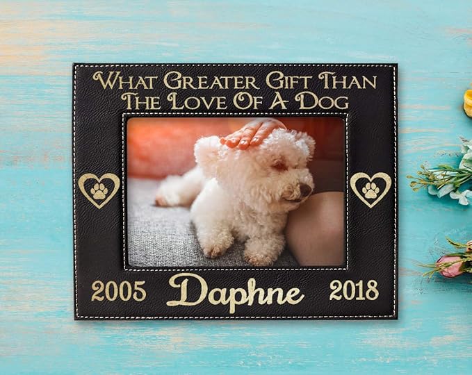 Stocking-Factory Dog Best Friend Pet Loss Photo Frame Engraved (Gold or Silver) Black Leather Customized Sympathy Memory Gift
