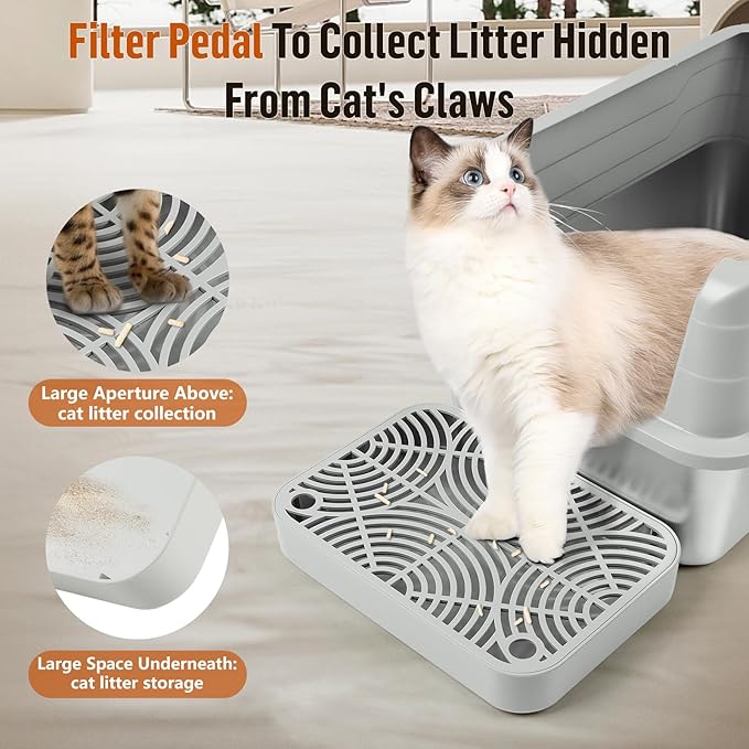 Cat Litter Box Ramp, Litter Box Step Mat with Filter Function Cat Stair for Litter Box, Easy to Clean, 11.8''x 8.2''x 2'' Cats Pedal Step Stool Ideal for Kitten & Elderly Cats (Light Grey)