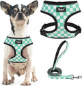 PUPTECK Soft Mesh Dog Harness and Leash Set Pet Puppy Cat Comfort Padded Vest No Pull Harnesses, Checkered Green&White, S