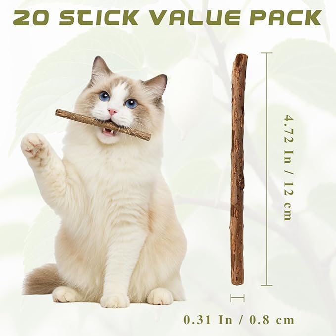20-Pack Premium Natural Silvervine Chew Sticks for Cats & Kittens – Dental Care Lick Treats
