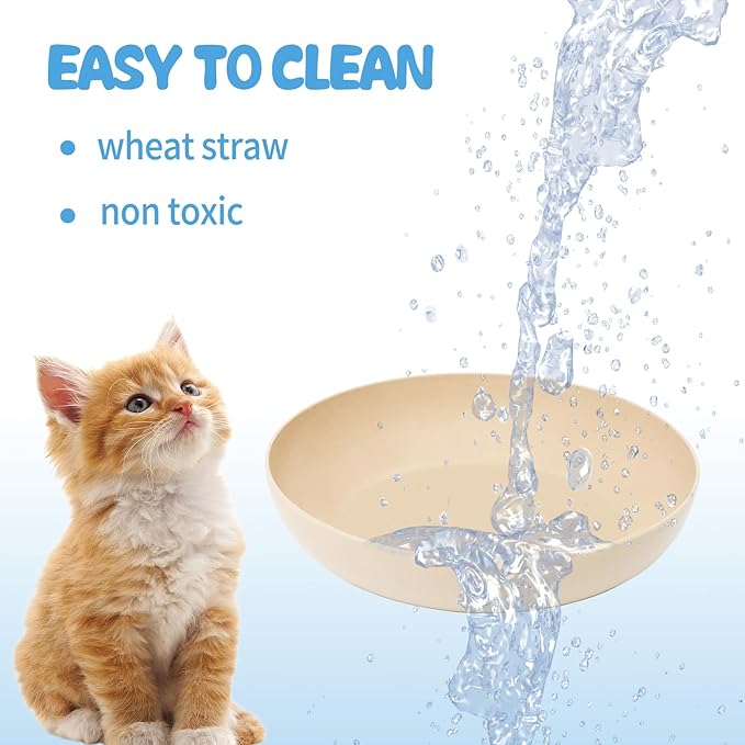[8 Pack] Cat Dishes Whisker Friendly, Shallow Wide Cat Food and Water Bowl, Durable Wheat Straw Cat Bowls for Indoor Cats