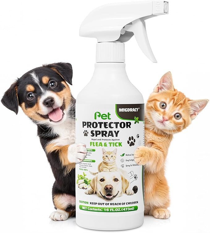 Flea & Tick Spray for Dogs & Cats, Plant-Based Formula with Lemongrass, Spearmint & Clove, Removes & Repels Fleas, Ticks, Mites, Lice & Mosquitoes, Gentle Daily Protection for Home & Pets